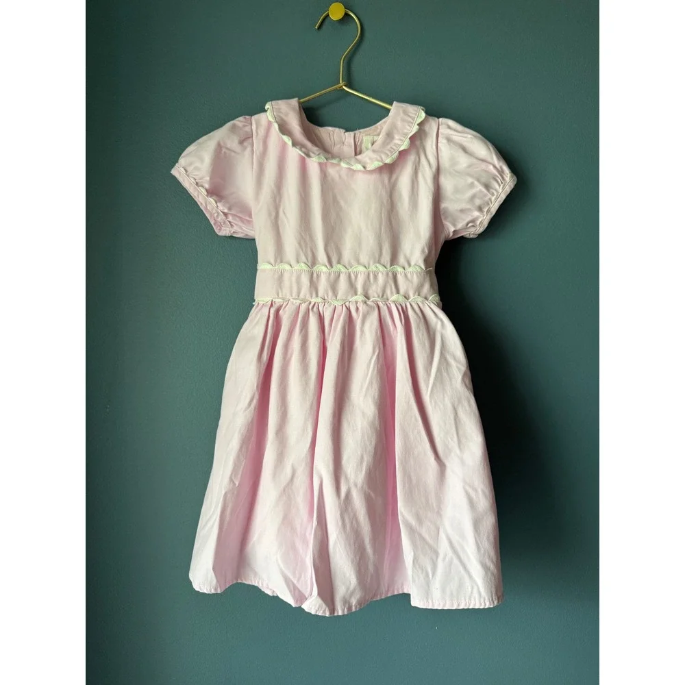 Southern Smocked Company Girls Pink Ric Rac Peter Pan Collar Dress 4T